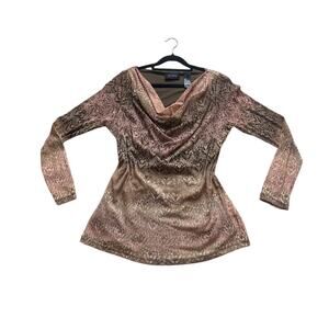 Axcess Top Women's L Pink Ombre Floral Cowl Neck Sheer Sleeve Vintage Y2K EUC